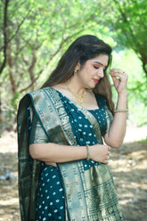 Precious Bandhej Kanjivaram Silk Green Color Saree